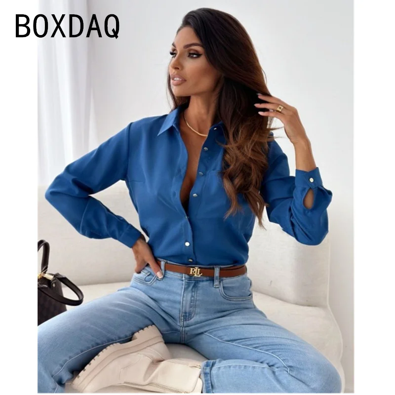 

Women's New Autumn Winter Shirt Fashion Solid Color Offlice Lady Work Blouse Long Sleeve Lapel Slim Blouse Tops Casual Shirt
