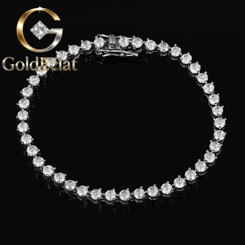 

GoldEclat Luxury Solid Platinum PT950 Women's 3mm 4mm 5mm Three Claw Moissanite Diamond Bracelet Full Diamond Tennis Bracelet