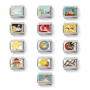 Enlaces italianos Encantadores de acero inoxidable Mujeres Mujeres Esmalte Coconut Coconal Paisaje de vacaciones Fabón Elefante Fit 9 mm haciendo joyas 10 mejores joyas de rana de ventas - №5