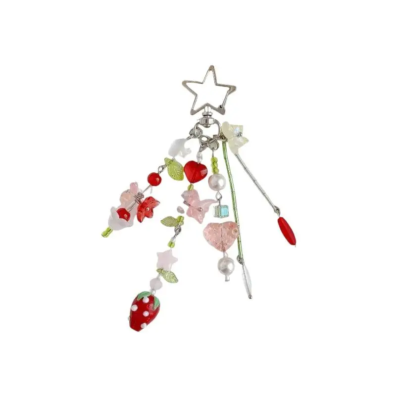 Handgefertigter Modischer Erdbeer-Tulpen-Schlüsselanhänger in Leuchtendem Rot, Kokett, Dekorativer Anhänger, Leicht, für Rucksack, Täglichen Gebrauch, Geschenk – Detail 5