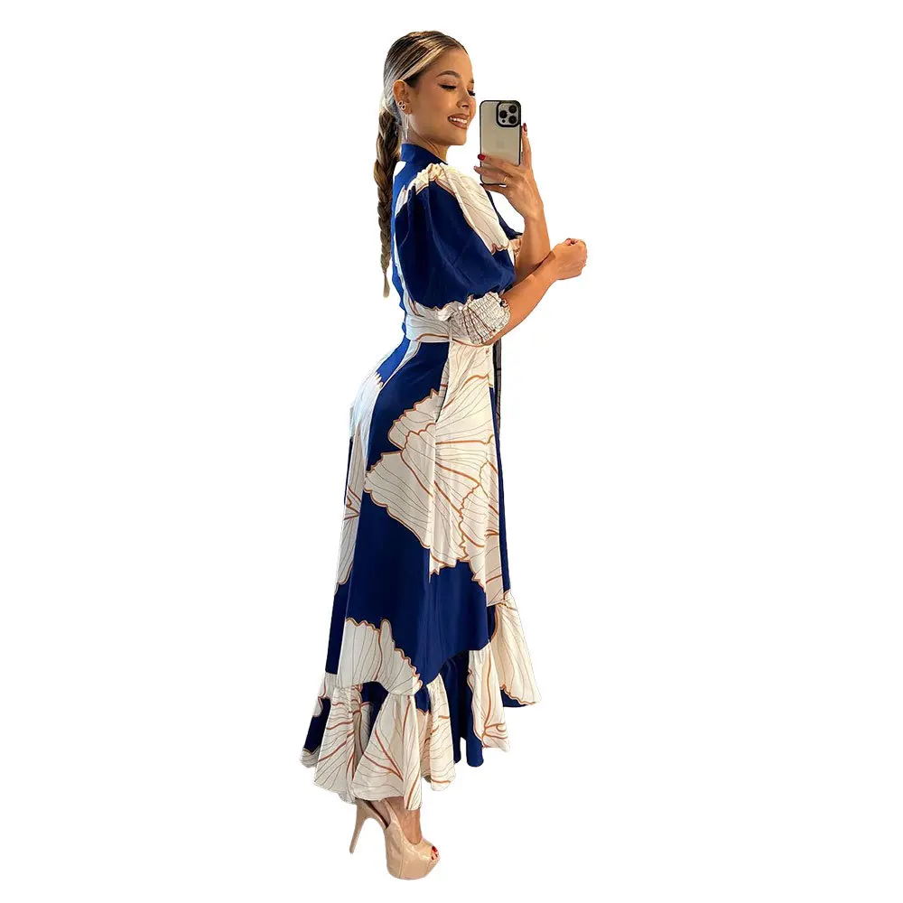 

Dashiki African Dresses for Women Summer African Half Sleeve V-neck Polyester Printing Long Dress Party Evening Shirt Dresses