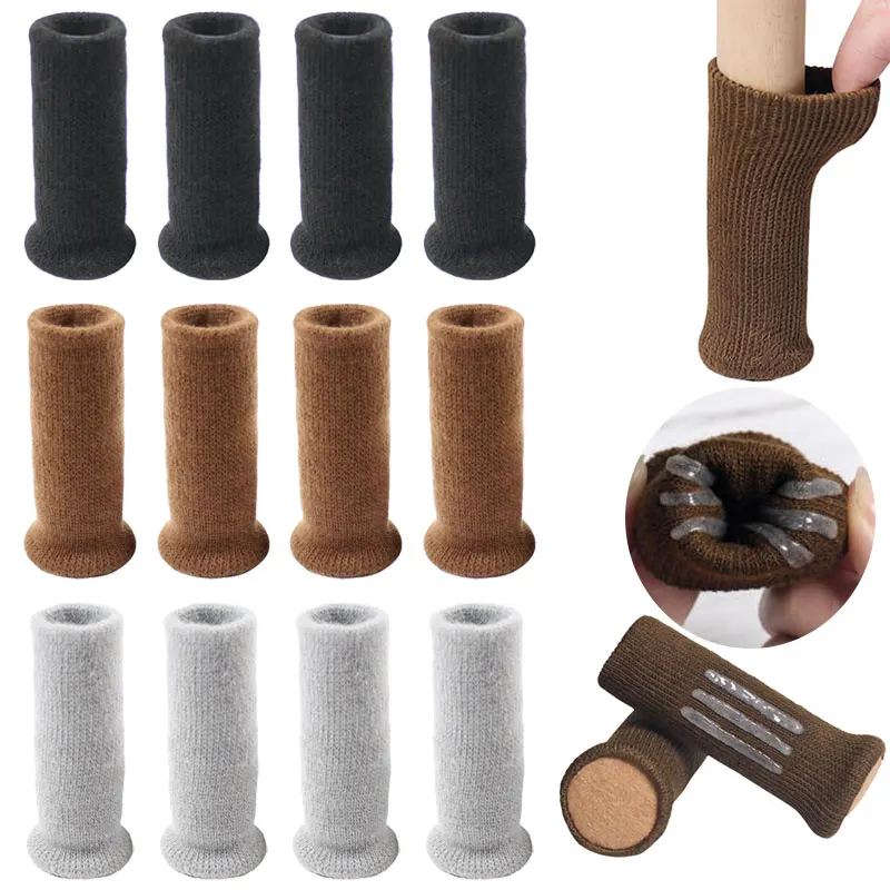 4/24Pcs Silent Knitted Furniture Legs Sock Anti-Slip Felt Base Chair Leg Cover Universal Wear-resistant Chair Feet Cap Winter