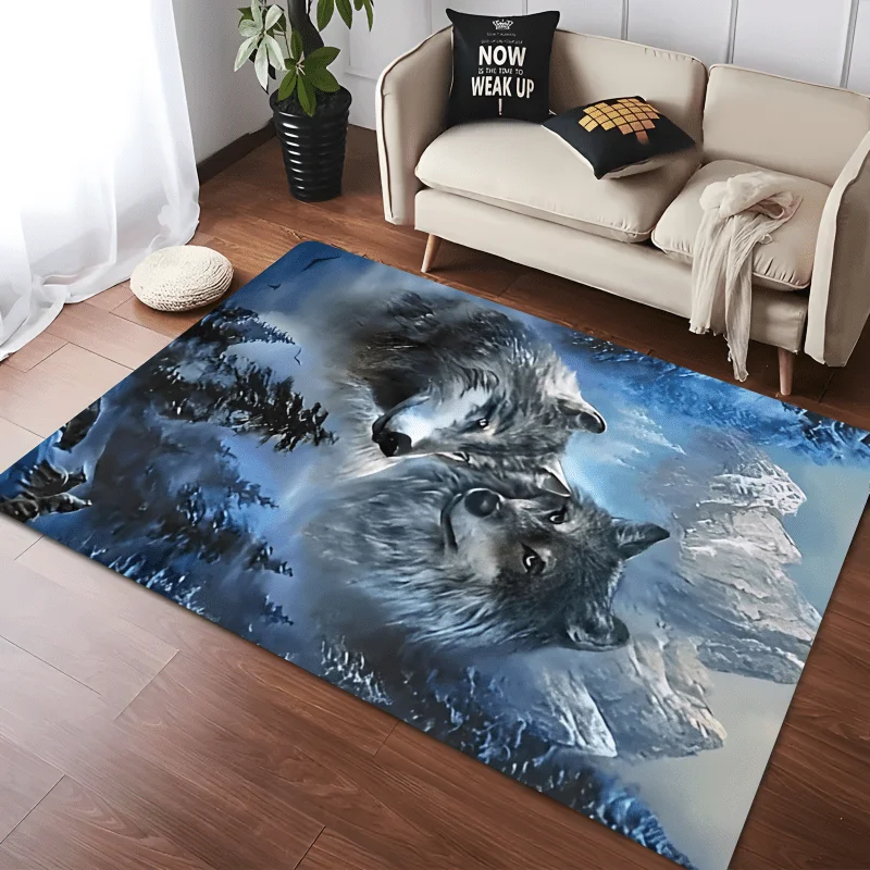 Wolf Flannel Rug Snow Mountain Forest Floor Mat Soft Non-slip Area Carpet for Living Room Bedroom Home Decor