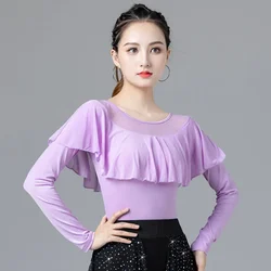 Party Dresses Women Waltz Top Ruffled Latin Dance Mid-Sleeve Shirt New Modern Dance Practice Clothes Lady Samba Dance Clothing