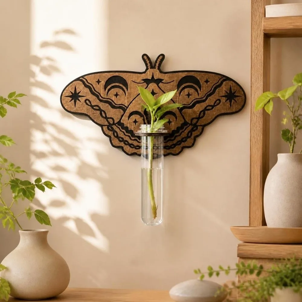 Wooden Hydroponic Planter Shelf Home Ornaments Vase Wall Decoration Retro Butterfly Shape Wall