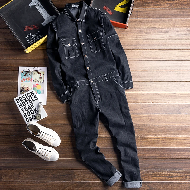

Youthful Detachable Eagle Print Denim Overalls Slim Fit Youth Faion Autumn Wear Removable Bla Denim Jaet for Teens