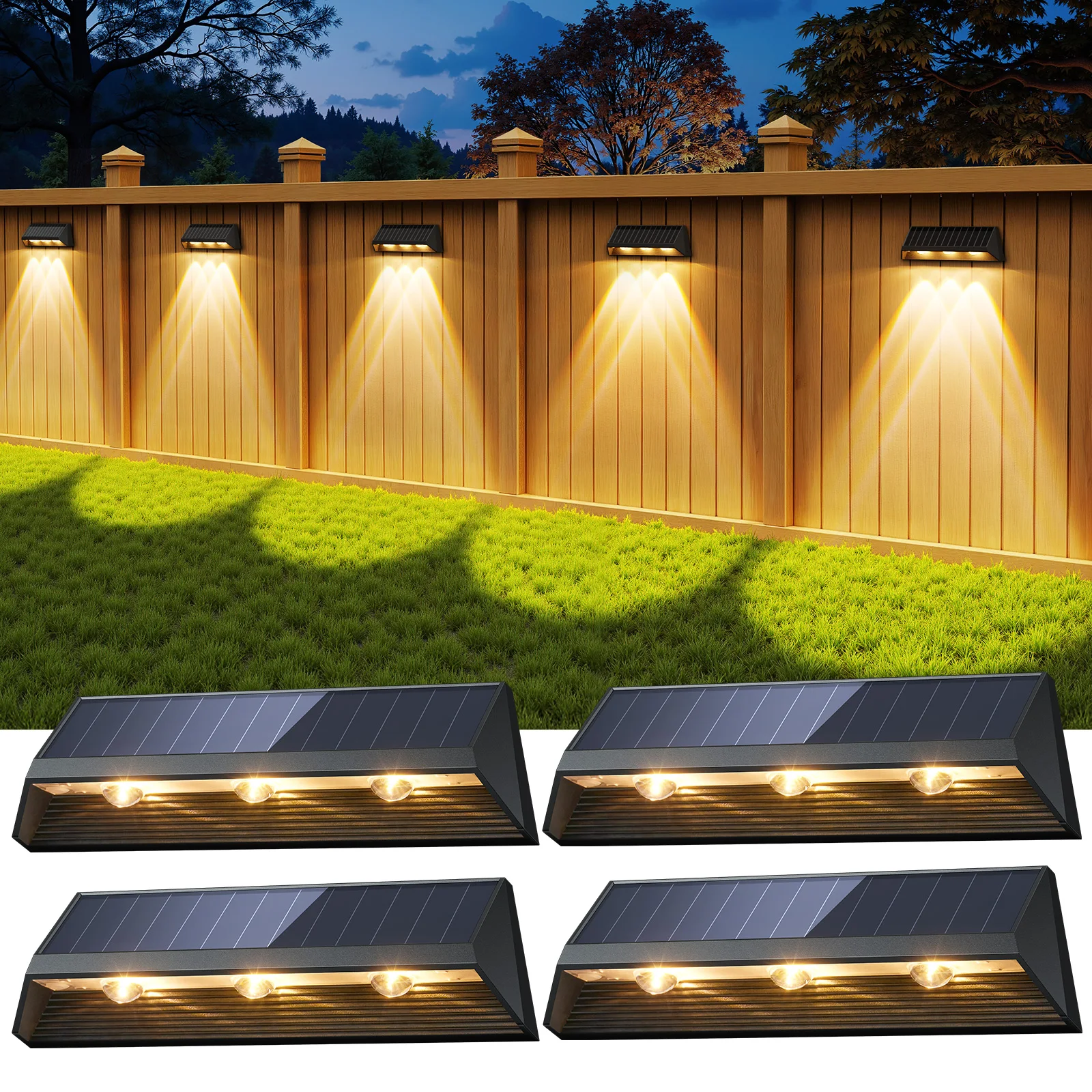 

Solar Fence Light Outdoor Waterproof 3 Lighting Modes Bright LED Solar Deck Wall Lamp for Garden Courtyard Step Pool Patio Porch