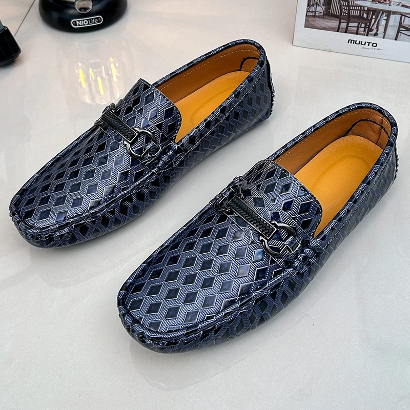Men Crocodile Texture Comfortable Breathable round Toe Men's Casual Slip-On Breathable Anti-Slip Low Help Comfortable MenLoafers