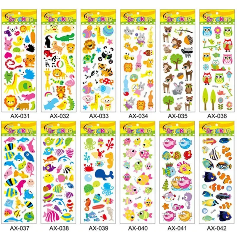 10Pcs Stickers Scrapbooking Stationery Kawaii 3D Sea Fish Bubble Sticker Notebook School Supplies Random