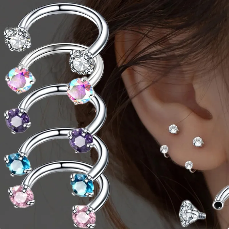 1PC Stainless Steel Crystal Hoop Ring Piercing Nose Ear belly Rings Women Men Cartilage Helix Earrings Daith Piercing Jewelry