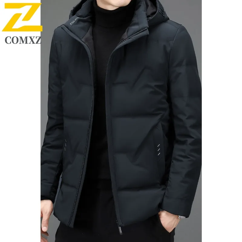 COMXZ Premium Mens Puffer Coat 2025 Hooded Office Commute Warm Lightweight Parka Business Casual Winter Travel Windproof Coat