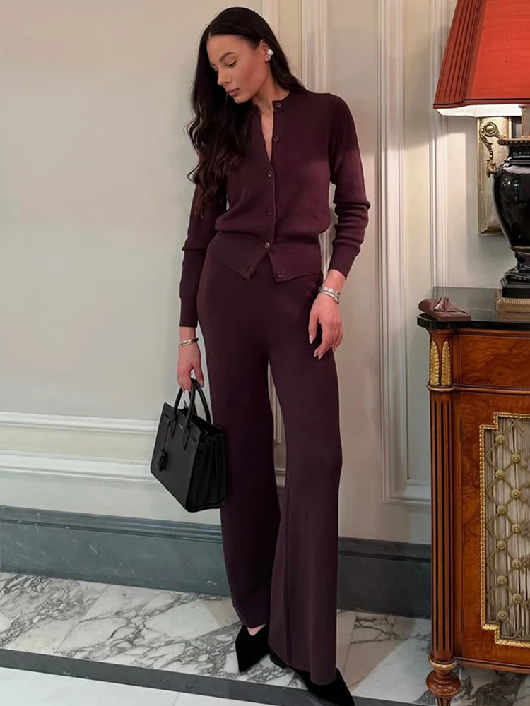 Tuularose Women Autumn Knit Cardigan Sweater Pant Set