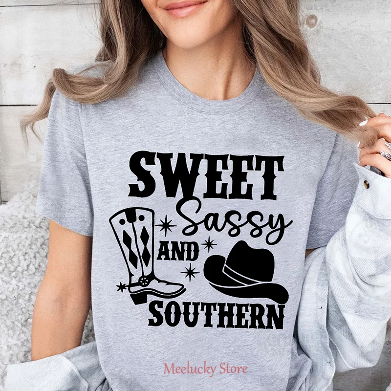 sweet sassy and southern Letter printed pattern women's T-shirt, versatile and refreshing, beautiful and moving