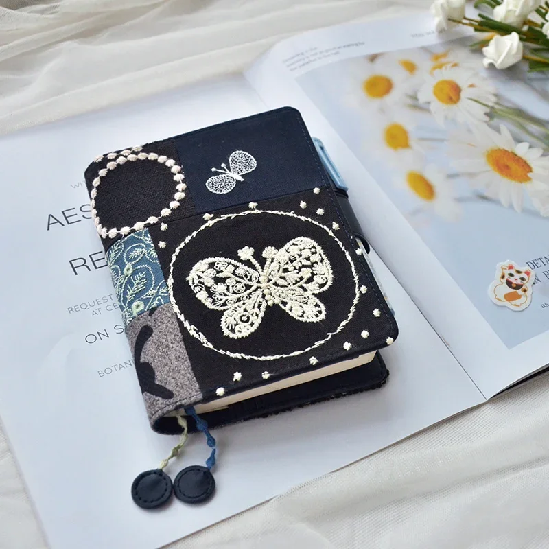 Featured Embroidery Splicing Retro Loose Leaf Notebook Hand Account Student's Book Daily Study Note Book Portable Pocket