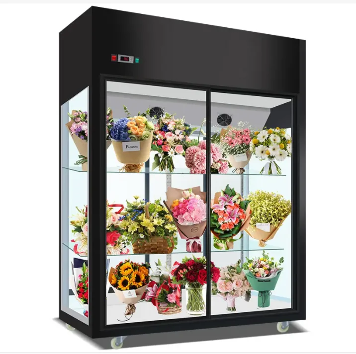 Floral Display Cooler Flower Refrigerator Glass Double Door Commercial  Upright Freezers