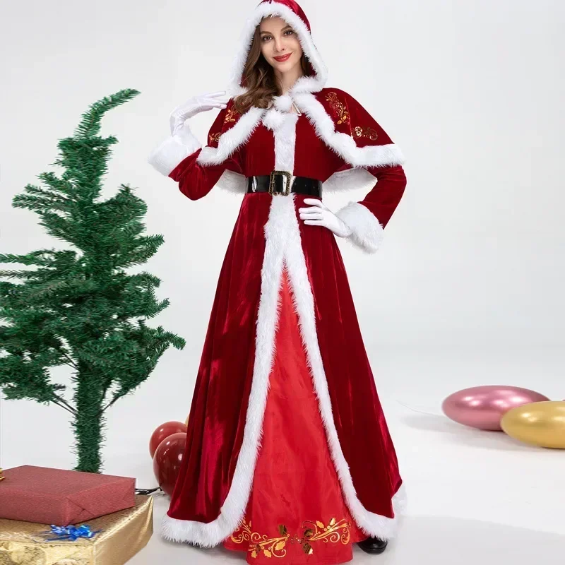 Deluxe Classic Mrs. Claus Christmas Cosplay Santa Clause Costume Women Red  Dress Xmas Carnival Fancy Dress Party Suits 2023