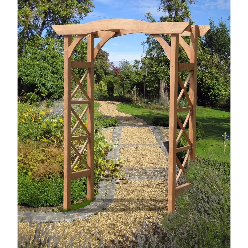 Asian Aesthetics Arbor 60 W x 79.53 H Rectangular Wooden Garden Arbor with Traditional Lattice Pattern Brown