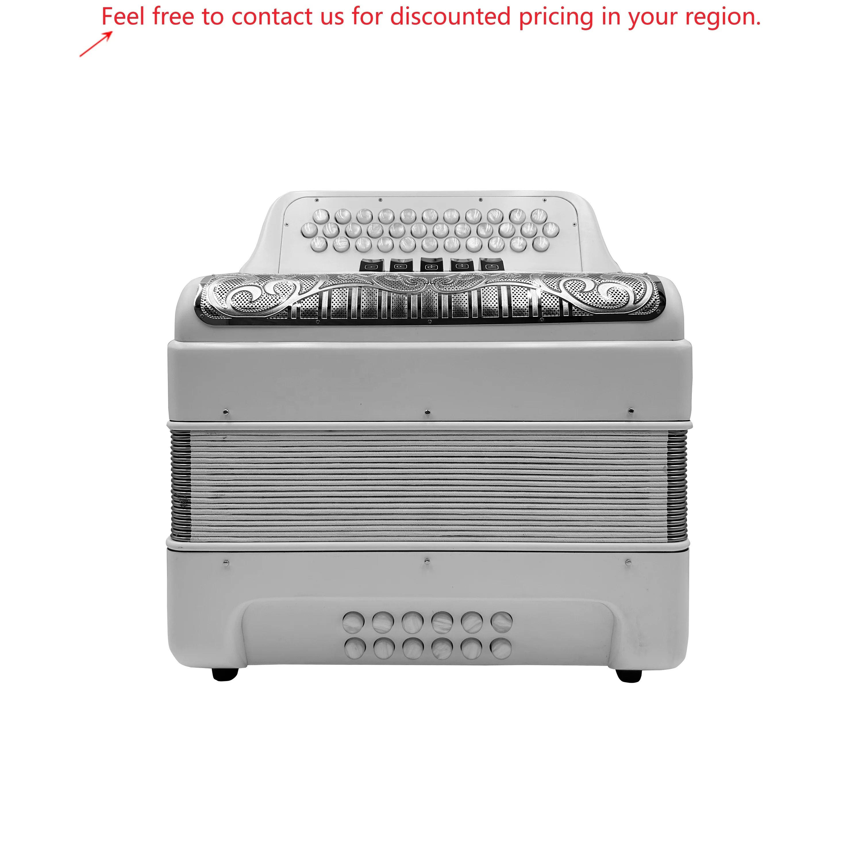 

SEASOUND OEM Professional Accordion Instrument 34 Buttons 12 Bass 5 Registers Matt White Body Silver Grill White Buttons JB3412D