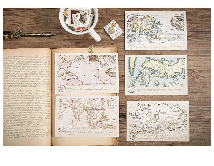 30pcs/case Postcard Lonely Cruise Retro Map Landscape Creative Postcard Nostalgic Nautical Greeting Cards