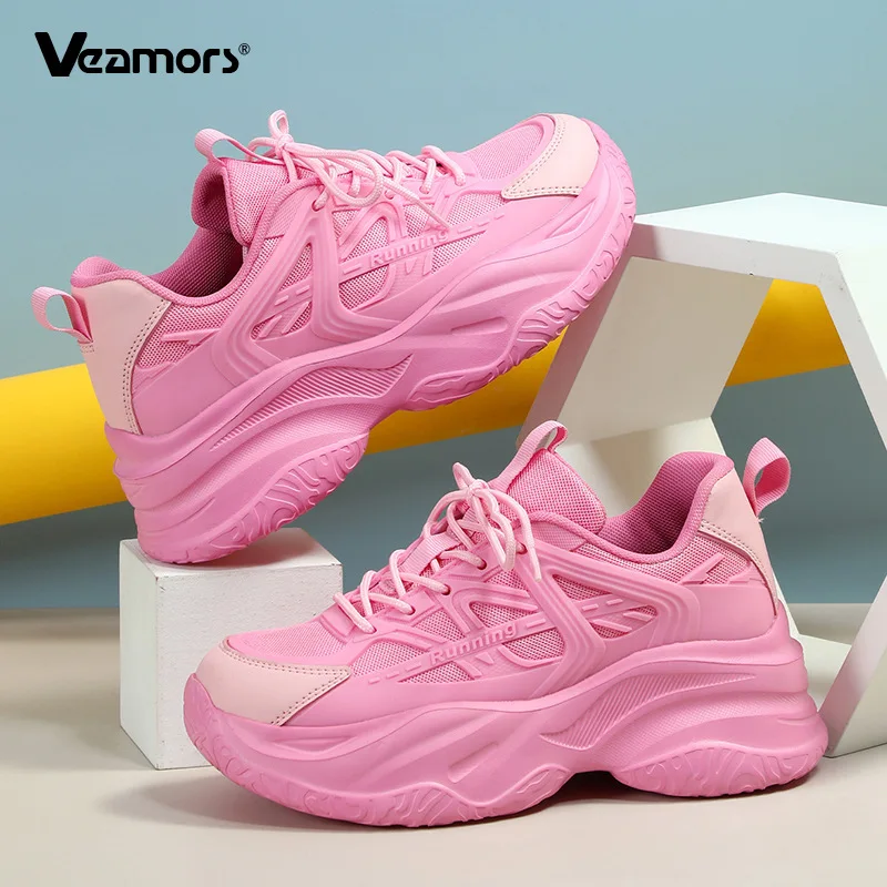 

Chunky Sneakers Mesh Platform Shoes for Women Trendy Casual Sneakers Men Lace-up Thick Sole Sports Shoes Height Increasing