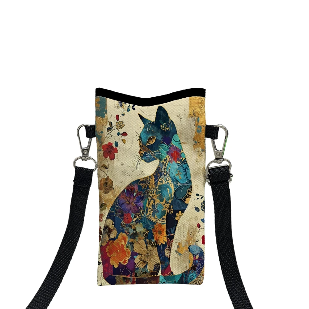 Floral Cat Pattern Crossbody Bag Print Phone Wallet with Adjustable Shoulder Strap Unisex Design for Daily Use Phone Purse - view 2