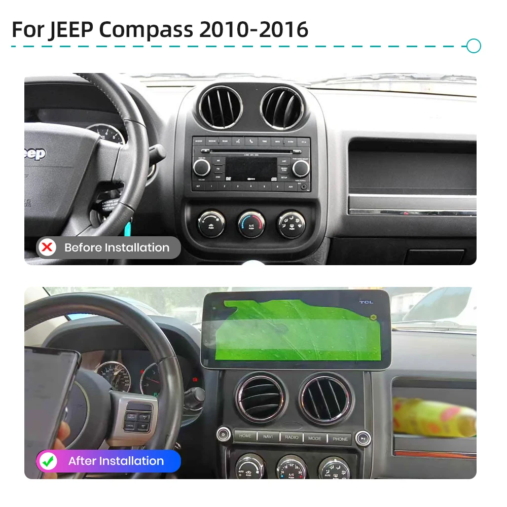 12G 256G أندرويد 14.0 CarPlay 4G WiFi نظام تحديد المواقع والملاحة بلوتوث DSP ستيريو مشغل وسائط متعددة راديو السيارة لسيارة جيب كومباس 2010-2016 #2