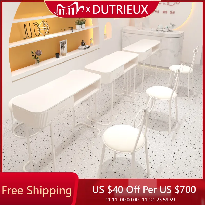 

Minimalist White Manicure Table Reception Square Cleaning Designer Nail Desk Light Luxury Modern Tavolo Per Unghie Furniture