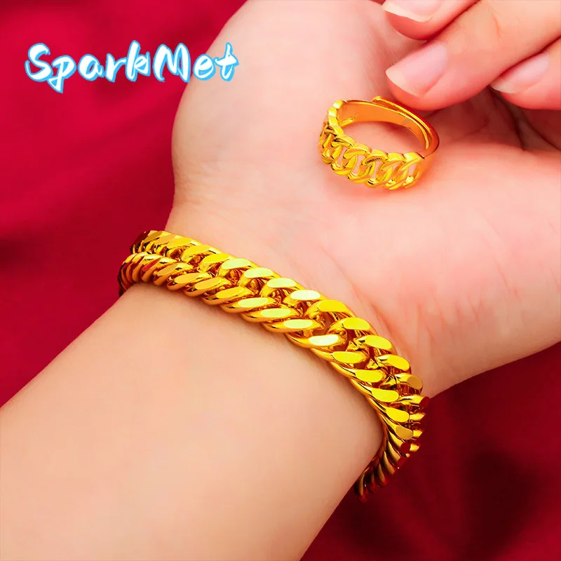 

Sparkmet10MM Men's Bracelet, 24K Gold, AU999 | Antique coin engravings with distressed finish, vintage oriental charm.