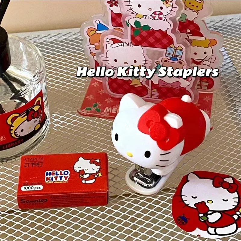 Sanrio Hello Kitty Staplers Set Kawaii Cute Cartoon Kt Cat Student Material Test Paper Mini Binding Machine School Stationery