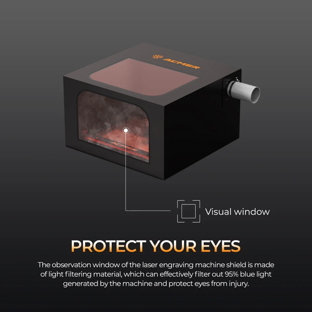 ACMER R20 Protective Cover Laser Engrave Enclosure Fireproof and Dustproof Smoke Eye Protection Vent with Exhaust Fan and Pipe
