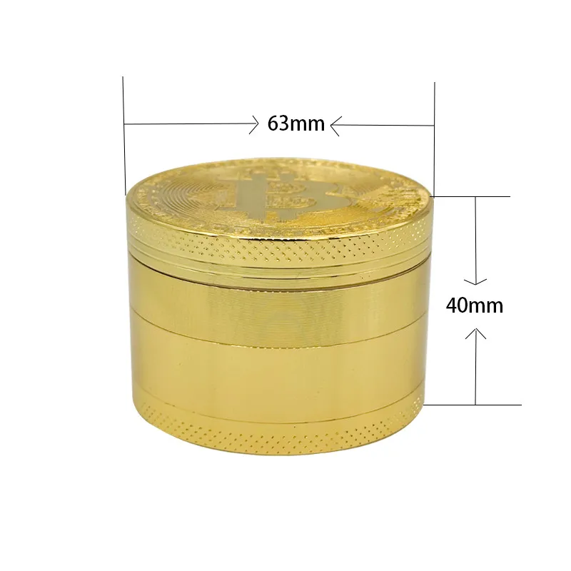 Gold Bitcoin Style 63mm Metal Material Grinder 4-Layer Food Grinder Christmas Gift