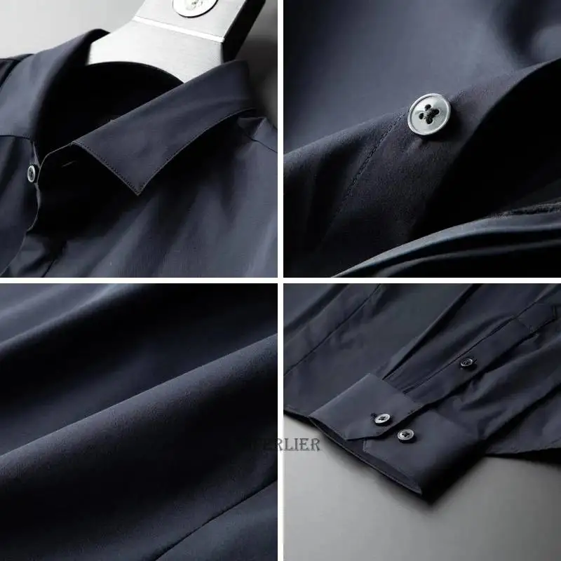 plus size 12XL 10XL 14XL 165kg spring Men Shirt long Sleeve Purple Black navy blue Business formal office wedding dress Shirt