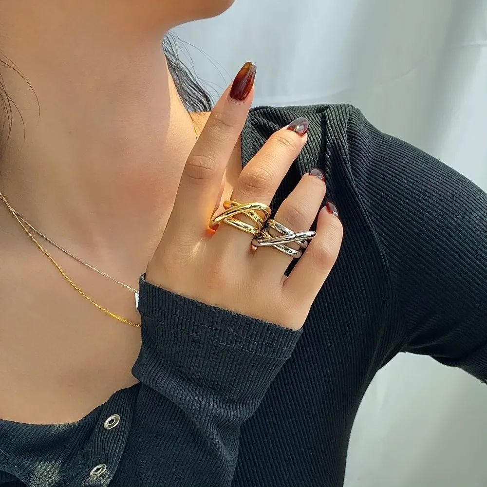 Stainless Steel Jewelry Minimalist Metal Gold Color PVD Plated Opening Ring for Women Bagues Pour Femme Party Gift Dropshipping