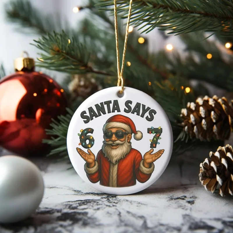 2D Flat Funny Gen Z Teenager Santa 6 & 7 Number Ornament Weihnachtsbaumdekoration mit 67 Slang Glasses Santa Gift Bohemian