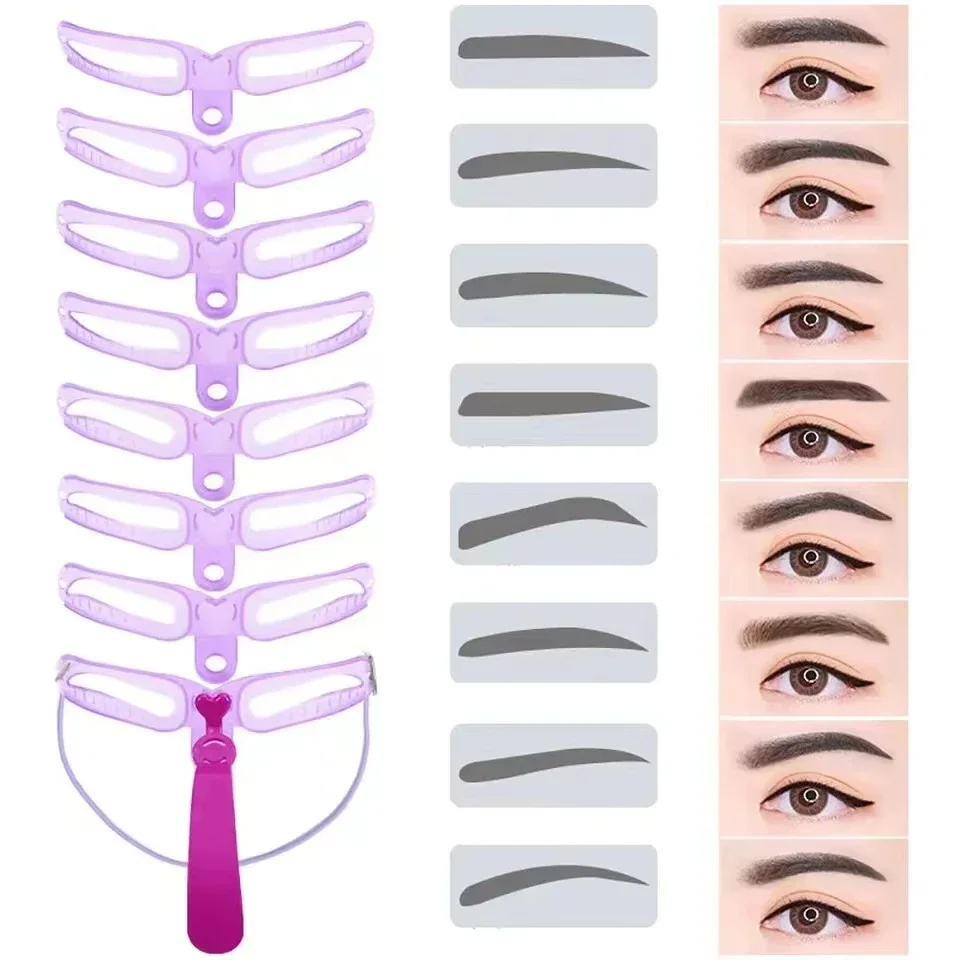 100Sets  8 in1 Eyebrow Shaping Template Reusable Eyebrows Shaper Stencils Kit Grooming Card Definition Brow Makeup Tools RX