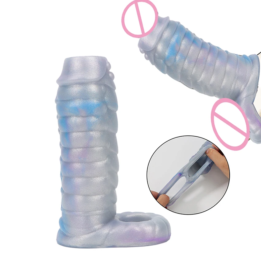 Fantasy Ribbed Dragon Penis Sleeve Soft Silicone Sex Toys Sheath Cock Enlargement Hollow Animal Dildo  Male Masturbator Adult 18