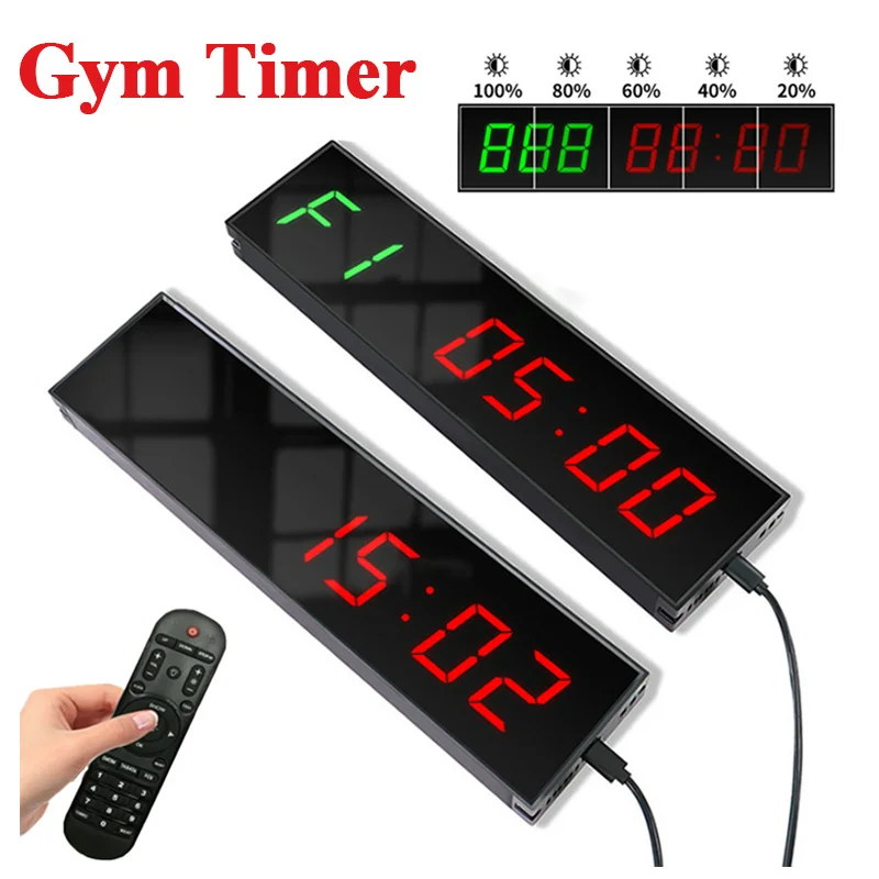 LED Large Screen Gym Timer 1.5Inch Digital Training Studying Count Down/Up Alarm Clock Remote Control Sport Stopwatch Wall Clock