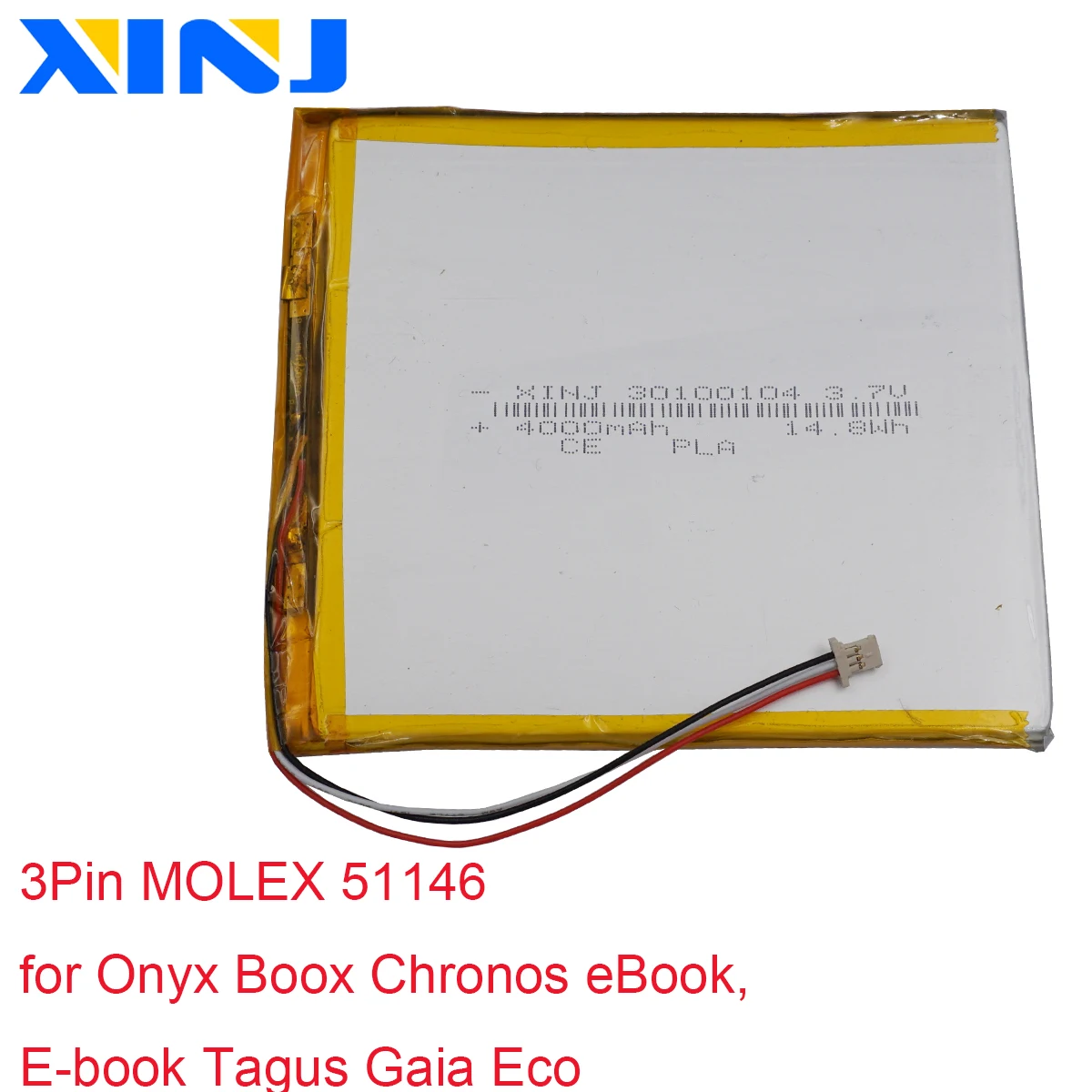 3.7V 4000 mAh 14.8Wh 3Pin MOLEX 51146 Polymer Li Lithium Lipo Battery 30100104 for Onyx Boox Chronos eBook,E-book Tagus Gaia Eco