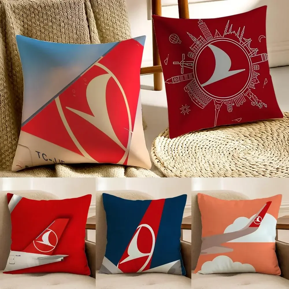 Premium Airline Brand T-Turkish Airlines Cushion Cover Faux fur decorative Dark academia style post Rustic Spa pillow cover