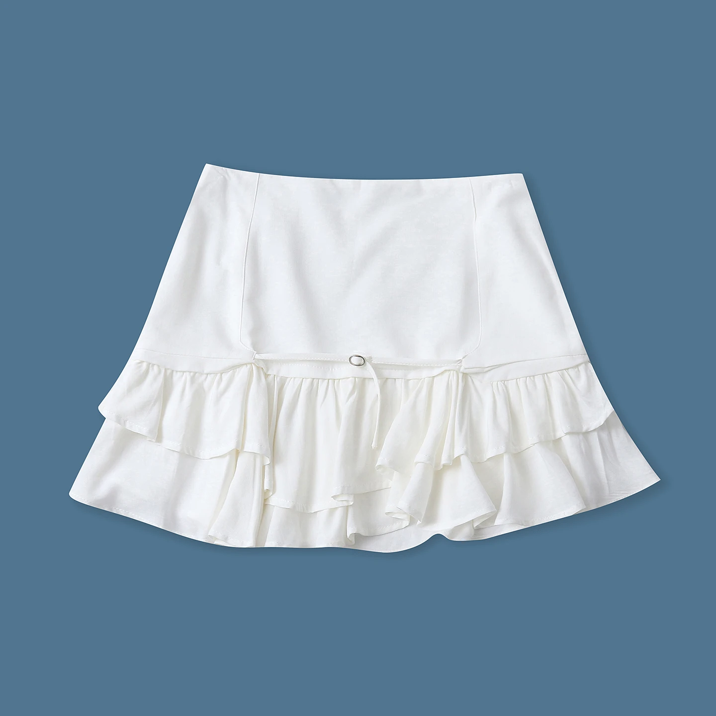 

Double Layer Ruffle Short Skirt Natural Waist Side Zipper Slimming Summer New Style Women's Versatile A-Line Skirt