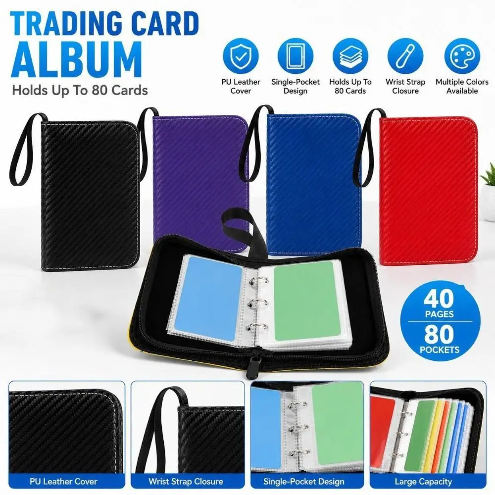 Gifts 40Pages Trading Card Album PU Leather Diamond Leather Trading Card Binder Durable Mini Card Binder Card Collection