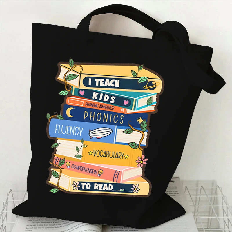 Borsa per la spesa in tela da donna borsa a tracolla da donna con stampa di libri Casual di grande capacità borsa a mano ecologica Tote borse per la