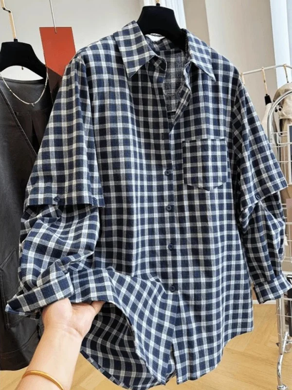 

SuperAen, женская рубашка с длинными рукавами, весна-осень 2024, новый стиль, нишевый клетчатый топ, женская рубашка