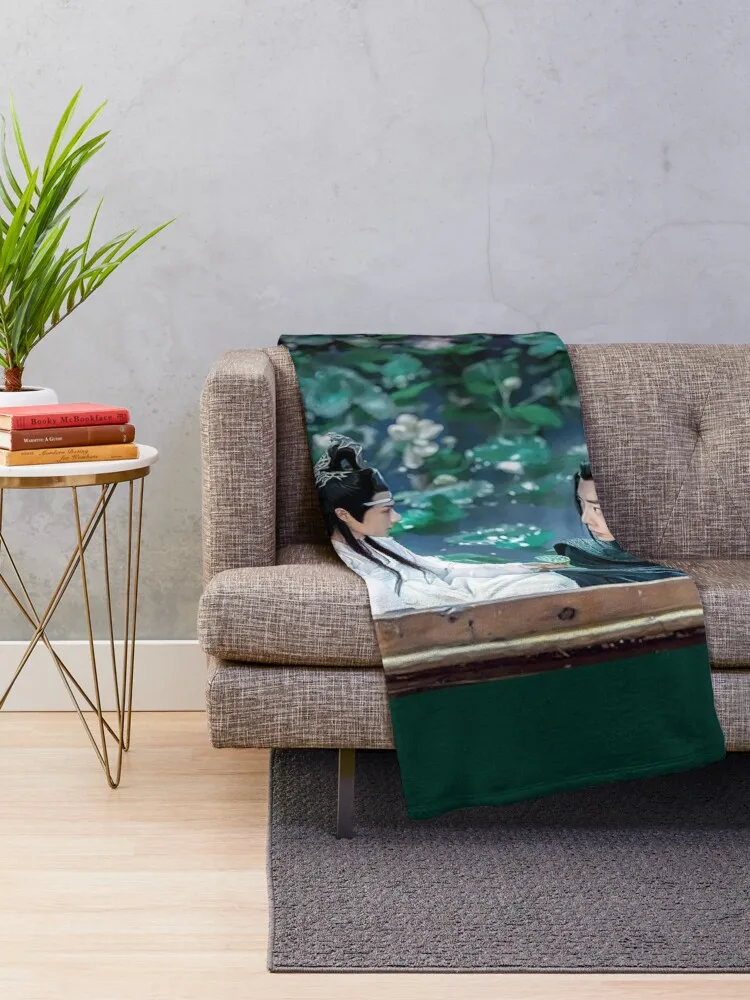 the untamed -lotus water lilies lake two in a boat Throw Blanket Sofa Blankets Designer Blanket Flannel Fabric