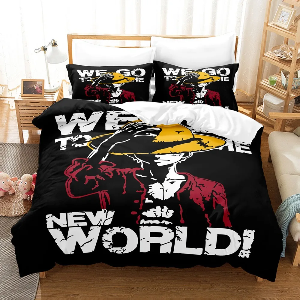 Kawaii ONE PIECE Bed Linen,D. Luffy Pillowcase Bedding Set,NARUTO Cartoon Anime Home Dormitory Room Decoration Boys Gift ﻿