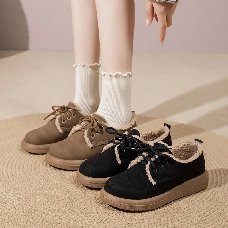 2025 Winter Shoes Women Loafers Flat Cotton Shoes Non-slip Brand Ladies Warm Plush Shoes Soft Casual Plus Size 41 D732