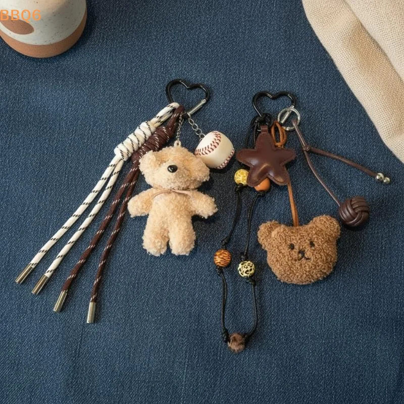 

*1Pcs Cute Bowknot Plush Little Dog Pendant Keychain Five Pointed Star Woven Rope Bag Hanging Piece