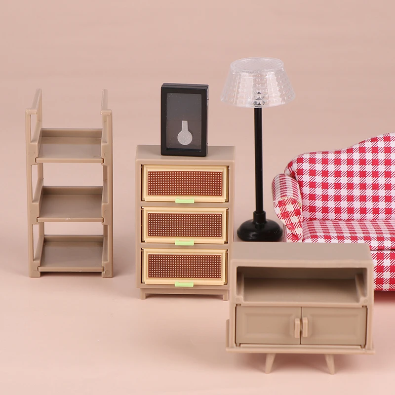 1/12 Dollhouse Miniature Bookcase Storage Rack Mini Shoe Cupboard Bedside Table Bookshelf Floor Lamp Doll House Furniture Model