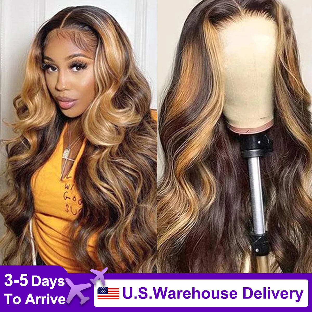 4/27 Highlight Ombre Blonde Body Wave Wig Human Hair Wigs 13x6 HD Transparent Lace Frontal Wig For Women 26 30 Inch 180 Density