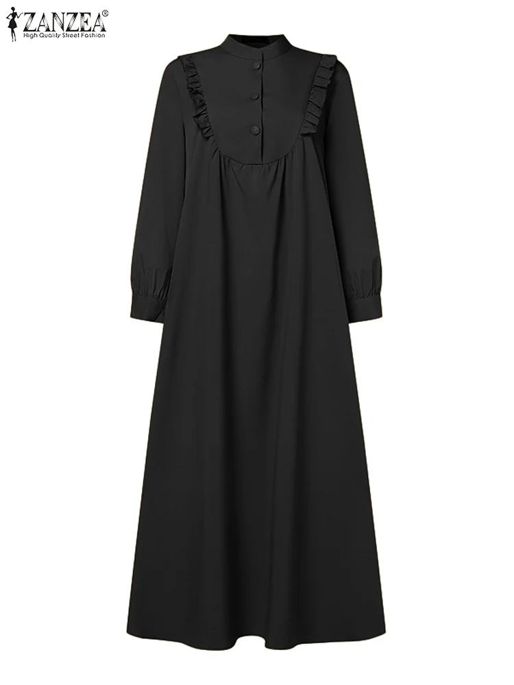 ZANZEA Muslim Abaya Women Fashion Long Sleeve Maxi Dress Ramadan Sundress Islamic Clothing Turkey Abaya Dubai Hijab Vestidos